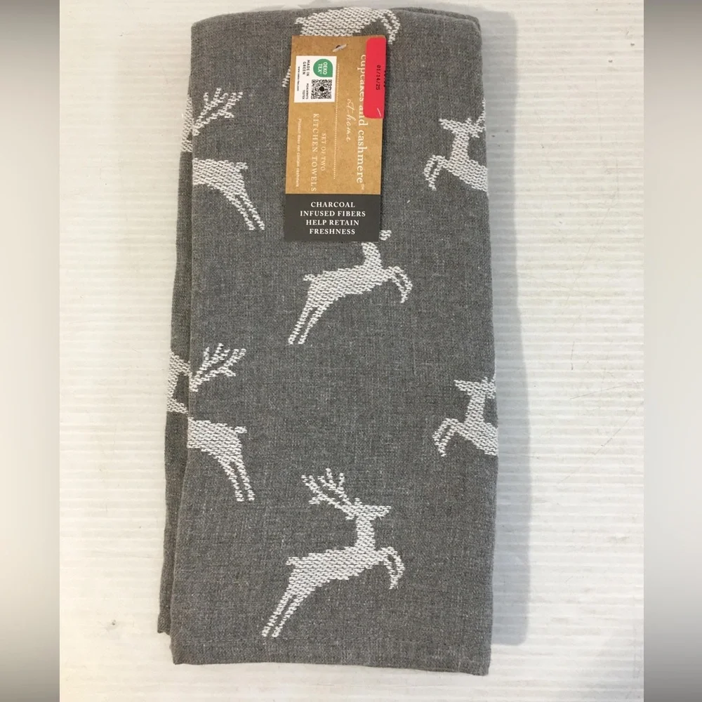 Charcoal Reindeer Hand Towel w/ Mistletoe Scented Hand Soap